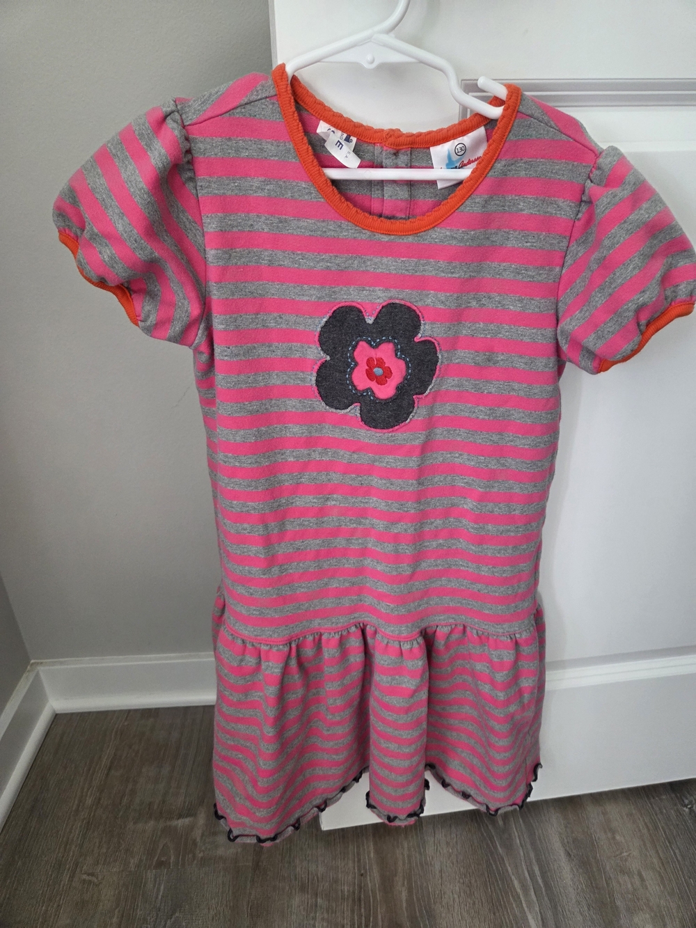 Hanna Anderson Pink and Gray Striped Flower Dress